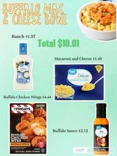 the flyer for buffalo mac and cheese bowl