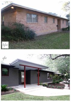 before and after photos of a house in houston, texas that has been painted red