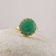 Chrysoprase Minimalist Rings, 925 Sterling Silver Ring, 15mm Round Gemstone Ring, Prong Set Ring, Birthstone Jewelry, Jewelry For The Bride Item Code: BJ8918 Metal: 925 Sterling Silver Plating: Gold Plated Stone Detail: Chrysoprase 15mm Round Gemstone. To buy the Wooden box separately, please go on the below link: https://www.etsy.com/listing/1131941241 * Please note that there will be slight variations in stone texture and color shades in the actual product that you receive. Stone quality or gr Emerald Ring With Natural Stones For Gift, Gift Emerald Ring With Natural Stones, Round Emerald Ring With Natural Stones For Anniversary, Gift Ring With Large Chrysoprase Stone, Green Onyx Emerald Ring, Polished Chrysoprase Ring, Green Onyx Rings For Gift, Polished Chrysoprase Ring Suitable For Gift, Green Onyx Gemstone Rings As Gift