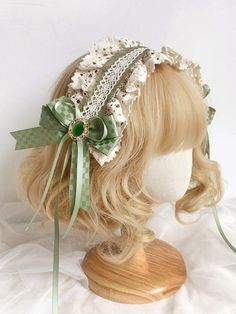 Elevate your Lolita ensemble with this enchanting green bowknot hairband. Crafted from luxurious, high-quality fabric, this hairband features a beautifully structured bow adorned with delicate lace trim. The vibrant green hue adds a touch of whimsy and elegance, making it the perfect accessory for any Lolita outfit, whether you're attending a tea party or a themed event. Light Green Accessories, Green Hair Accessories, Pacifica Northwest, Oc Hair, 2026 Wedding, Oc Things, Lolita Outfit, Lolita Outfits, Green Accessories