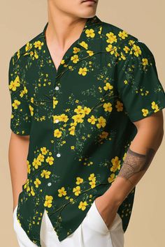 This Hawaiian Shirt for men features a vibrant yellow blossom design, making it the perfect floral button-up for any vacation or casual outing. A great gift for travel lovers, this nature-inspired shirt offers both style and comfort as the ideal vacation wear. 𝐃𝐄𝐓𝐀𝐈𝐋𝐒 🌸95% Polyester | 5% Spandex 🌸Boxy fit, straight cut 🌸Runs large, check your measurements against size chart 🌸Includes Chest Pocket 🌸Colors may appear different on different screens 𝗖𝗔𝗥𝗘 𝗜𝗡𝗦𝗧𝗥𝗨𝗖𝗧𝗜𝗢𝗡𝗦 🌸Ma Yellow Blossom, Half Shirts, Flower Button, Nature Shirts, Blue Hawaiian, Floral Button Up, Blossom Design, Vacation Wear, Mens Hawaiian Shirts