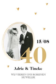 a wedding card with the number forty and an image of a bride and groom holding hands