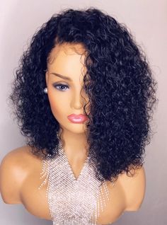 Deep Side Part Curly Bob Natural Color Human Hair Lace Wigs - thehairicon021 Human Hair Afro Wigs, Human Wigs, Afro Wigs, Afro Punk, Lace Hair, Human Hair Lace Wigs, Silky Hair, African Hairstyles, Long Curly Hair