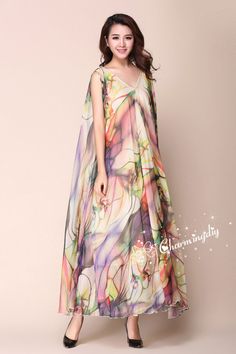 Chiffon V Neck Flower Long Party Dress Evening Wedding Lightweight Sundress Summer Holiday Beach Dress Bridesmaid Dress Maxi Skirt MD05 Detail Info: ❤ Color: Flower D as picture More color choice link: https://www.etsy.com/listing/213656440/chiffon-dress-color-card?ref=shop_home_feat_1 You just note the color number you want with order. ❤ Material: Chiffon ❤ The dress doesn't limit the chest size and waitst size, arm hole 45cm (if your upper arm circle circumference is more than 40cm, please not Bridesmaid Maxi Skirt, Maternity Photo Dresses, Double Layer Dress, Beach Holiday Dresses, Sundress Summer, Silk Clothes, Christmas Party Outfit, Chiffon Flower, Muslim Fashion Dress