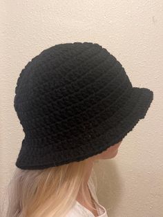 Hand-made quality items made to order. Can come in a variety of colors. Black Wide Brim Crochet Hat, Black Crochet Yarn Bucket Hat, Black Yarn Crochet Bucket Hat, Handmade Black Crochet Hat With Curved Brim, Black Crochet Hat With Curved Brim, Black Yarn Bucket Hat, Black Brimmed Yarn Bucket Hat, Black Wide Brim Yarn Hat, Trendy Handmade Black Hats