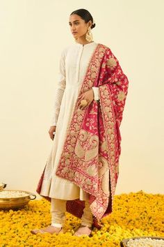 Hot pink dupatta with Kashmiri tilla embroidery in floral, paisley motifs and bead work hem.
Component: 1
Pattern: Embroidered
Type Of Work: Tilla
Fabric: Raw Silk
Color: Pink
Other Details: 
Note: Kurta and pant worn by the model is not for sale
Occasion: Wedding,Mehendi - Aza Fashions Sheetal Batra, Kashmiri Tilla Embroidery, Tilla Embroidery, Best Designer Suits, Velvet Dupatta, Haldi Outfits, Lace Suit, Angrakha Style, Traditional Attires