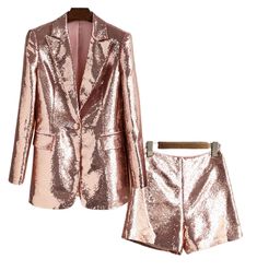 PRICES MAY VARY. Features: Glitter Blazer and Short Set for Women.Suit Blazer Jacket: High Quality Sequins Material,Single Breasted One Button Closure,Notch Lapel,Slim Fit,Long Sleeves. Color difference:There might be slight color difference due to the lights and screen,it can not be avoided,thank you for your understanding. Package including:Jacket+Skirt.(Buttons might be not same as the model picture,hope you do not mind) Occasion: This Rose Gold Shiny Women Suit is Nice choice for dinner part Gold Sequin Blazer, Glitter Suit, Glitter Blazer, Rose Gold Clothes, Gold Outfit, Sequin Blazer, Rose Gold Sequin, Womens Suits, Party Suits