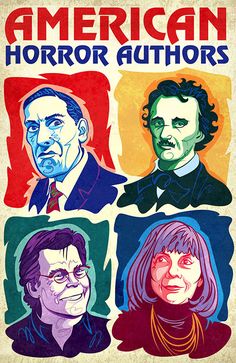 an american horror authors poster with four characters