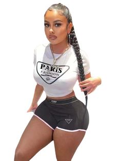 Fashion Letter Print Short Sleeve T-shirt Shorts Set Two Piece Short Set, High Street Fashion, T Shirt And Shorts, Shorts Set, Street Fashion, Letter Print, Two Pieces, Printed Shorts, Paris Fashion