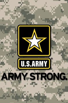 the u s army logo is shown on a camo background with words us army strong