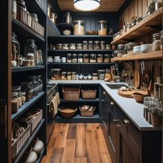 an open pantry with lots of food in it