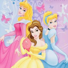 the three princesses are all dressed up in their dresses and tiaras, one is holding a heart