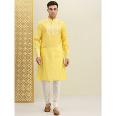 Cotton Bandhgala Straight Kurta For Transitional Season, Festive Cotton Kurta With Naqshi, Yellow Straight Kurta For Eid, Unstitched Cotton Churidar, Yellow Bandhgala With Resham Embroidery Straight Kurta, Cotton Bandhgala With Chikankari Embroidery For Festivals, Yellow Bandhgala With Resham Embroidery, Diwali Cotton Bandhgala Straight Kurta, Traditional Yellow Long Sleeve Kurta