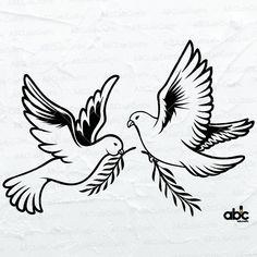 two doves flying with their wings spread out