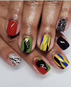 South African Nail Art, South Africa Nails, African Manicure, Black Power Nails Art Designs, South African Nails, Short Juneteenth Nails, Juneteenth Nail Ideas, Juneteenth Nails Designs, African Nail Art Design