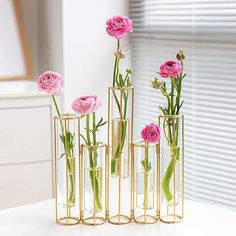 PRICES MAY VARY. Can be bent freely: 1 long vase/unit, comprised of 5 individual gold flower tubes hinged together, they can be bent and contorted into various lines, curves and clusters. Put some flowers in it to match your decor to make it looks beautiful. Strong and durable: The stand of our test tube flower vases is thicker, stronger, the iron metal materialand welded firmly, high quality, can be used for a long time. The mouth of the bottle is smooth and round and does not hurt your hands w Flowers Glass Vase, Plant Vases, Rectangle Vase, Test Tube Vase, Long Vase, Short Glass, Vase Display, Vase For Flowers, Glass Flower Vases