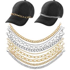 PRICES MAY VARY. Package Contents: Contains 9 trucker hat chains (not including hats), sufficient quantity, not only for your own use, but also for sharing with family and friends 9 OPTIONS: Personalize your hat with our trucker hat chain set, with a variety of beautiful style chain options, use one chain or mix multiple chains for a stylish look Easy to Use: Each trucker hat charm is designed with flexible claw buckles at both ends, which can be easily and simply fixed on the brim, unbreakable Trucker Hat Diy, Hat Chain, Hat Charms, Baseball Accessories, Hat Diy, Diy Chain, Accessories Classic, Skull Hat, Hat Decoration