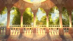 an artist's rendering of a gazebo with trees in the background