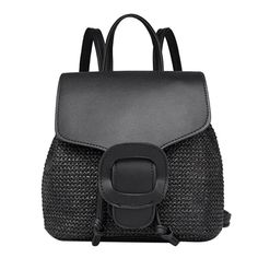 straw arcuate shoulder strap flap backpack Beach Backpack, Flap Backpack, Favorite Handbags, Women Bags Fashion, Black Backpack, Flap Bag, Leather Backpack, Style Vintage, Zipper Pocket