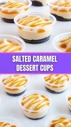 salted caramel dessert cups in plastic containers with text overlay that reads salted caramel dessert cups