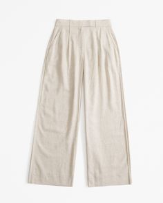 Women's A&F Harper Tailored Linen-Blend Pant | Women's Bottoms | Abercrombie.com Chic Linen Culottes For Spring, Chic Solid Linen Wide Leg Pants, Chic Solid Color Linen Wide Leg Pants, High-waist Linen Bottoms In Neutral Color, Spring Beige Flax Bottoms, Spring Linen Wide Leg Culottes, Spring Workwear Linen Culottes, Spring Linen Wide-leg Bottoms, Linen Wide-leg Pants For Spring