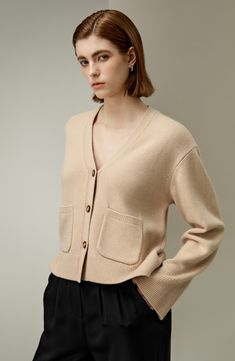 Made of 70% wool and 30% cashmere, this drop-shoulder V-neck cardigan with classic horn buttons is an essential for the autumn wardrobe. Pair it with dresses, skirts, or pants, and looks particularly elegant when paired with tall boots. 70% Wool+30% Cashmere Dropped Shoulder Sleeves Front Pockets Loose Fit Ribbed Hems Cardigan Sweaters For Women, V Neck Cardigan, Nordstrom Store, Tall Boots, Fall Wardrobe, Shoulder Sleeve, Sweater Cardigan, Sweaters & Cardigans, Cashmere