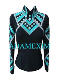 Now Ride with more colors:- Purple/ Green/ Turquoise/ Rose Gold with black base Showmanship, Horsemanship, Western pleasure Rodeo Queen Jackets For Sale. Women Custom Western  Wear Black Base Embroidered Showmanship Horse Riding Show Jacket, Unveiling our Brand New Jacket done by the professionally tailor. I can make any of my materials into Showmanship Jacket, Cowgirl Shirt, Custom jacket, Equestrian Shirt, Western Blouse, western rail shirt. email with questions and price on zip shirts for women or girls sizes, So that it wouldn't go to the wrong direction and haven't make you feel the clumsiness and tightened. We also set the seam from all sides of the corner for making the future alteration as we must not be forget to mention about the cloth that we use stretchable which is very suppor Blouse Western, Showmanship Jacket, Equestrian Shirt, Western Blouse, Turquoise Rose, Show Jackets, Rodeo Queen, Western Pleasure, Cowgirl Shirts