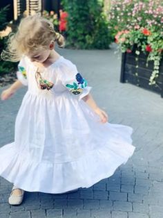 White Linen Embroidered Dress for Girls Flower Girls Dress 1st | Etsy Spring Embroidered Dress For Dress-up, Embroidered Dresses For Garden Party, Embroidered Summer Dresses For Baptism, Short Sleeve Embroidered Dress For Baptism, Embroidered Summer Baptism Dress, Embroidered Cotton Dresses For Baptism, Cotton Embroidered Dress For Baptism, White Summer Dress With Embroidered Sleeves, Bohemian Dresses For Baptism In Spring