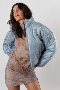 From Aspen With Love Puffer is the trend of the season. A pretty soft ice blue color with zip front closure, side pockets and long sleeve. Color: Ice Blue Puffer Style Zip Front Closure Side Pockets Lined Model is 5'9", 32A Bust, 24 Waist and wearing size small Blue Long Sleeve Outerwear With Zipper, Blue Long Sleeve Outerwear With Zipper Closure, Blue Winter Outerwear With Zipper Closure, Winter Outerwear With Zipper Closure In Blue, Blue Winter Puffer Jacket With Zipper Closure, Blue Puffer Jacket With Zipper For Winter, Blue Puffer Jacket With Zipper Closure For Winter, Spring Puffer Jacket With Zipper Closure, Spring Puffer Jacket With Zipper Closure And Long Sleeves