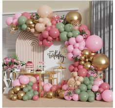 a birthday party with balloons and cake