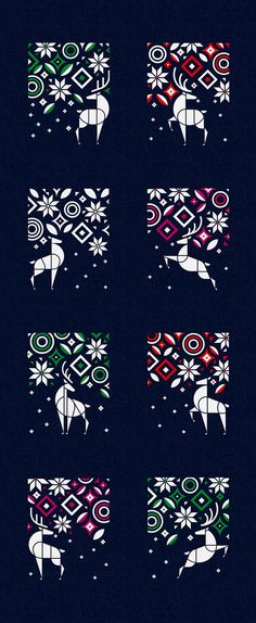 four different designs on a black background