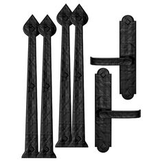 an iron door handle with four different styles of handles on each side and the letter f