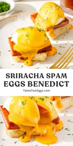 an egg benedict sandwich with cheese and bacon on it