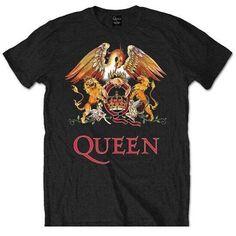 Queen Classic Crest Color Logo Big Men's T-Shirt For The Big Fan! In Extended Size 5xl. Soft, Sturdy Cotton With A Little Extra Stretch. Brand New With Tags. Adult Unisex Short Sleeve Cotton T-Shirt High Quality Silkscreen Won't Crack Or Fade Adult Size Xxxxx-Large: 32 Inches Wide X 36 Inches Long Genuine Licensed Product With Queen Logo Printed Inside Neck Authorized Usa Seller Black T-Shirt Printed With The Queen Crest Logo. Fun Fact: The Queen Crest Was Designed By Combining Zodiac Signs Of A Camisa Rock, Classic Rock Bands, Music Genre, Queen Tshirt, Queen Shirts, Rock Tees, Queen Band, I'm With The Band, High Quality T Shirts