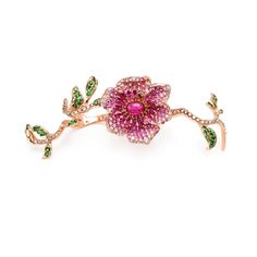 Luxury Flower Shaped Brooch Jewelry, Fine Jewelry Flower Brooch, Rose Colored Wedding Brooch Jewelry, Luxury Rose Gold Brooch Jewelry, Multi Finger Rings, Pink Flower Ring, Light Blue Sapphire, Brown Diamonds, Gold Amethyst Ring