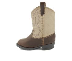 Polyurethane upper, Dual side pull loops,0.5\ heel height,4.5\ shaft height,8\ shaft circumference, Round closed toe, EVA insole, Polyurethane outsole, Embroidered Western boot | Unisex Baby Deer Miller Crib Western Boot in Brown Size 4 - Infant Cowboy Baby Clothes, Baby Cowboy Boots, Deer Girl, Baby Cowboy, Baby Deer, Classic Boots, Kids Boots, Unisex Baby, Brown Boots