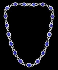 For Sale on 1stdibs - This extraordinary Necklace is consist of 19 Fine oval Tanzanite weighing approximately 47 Carats. There are total of approximately 8.5 carats of shimmering Tanzanite Jewelry Necklaces, Luxury Tanzanite Necklace With Brilliant Cut, Luxury Oval Tanzanite Jewelry, Luxury Oval Tanzanite Necklaces, Luxury Oval Link Diamond Necklace For Formal Occasions, Formal Hallmarked Oval Diamond Necklace, Luxury Oval Necklace With Pave Setting, Luxury Oval Necklaces With Pave Setting, Oval Pave Setting Necklace For Formal Occasions