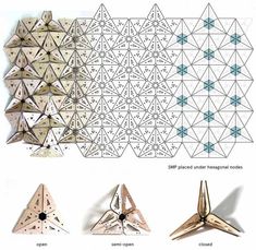 four different types of origami are shown in this diagram, and each one has three dimensional shapes