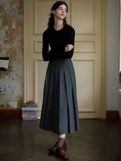 This classic skirt features wide A-line silhouette in maxi length. Pleated detail accentuates the feminine, sophisticated mood. - Intended for a loose fit- Minimalistic design in long length- Voluminous pleats throughout- Side zip fastenings- Casual belt loops at waist Uniform With Long Skirt, Long Uniform Skirt, Skirt Tomboy Outfit, Long Skirt And Button Up Shirt, Long Line Outfits, Chic A-line Maxi Skirt For Work, Elegant A-line Maxi Skirt With Pleated Hem, Classic A-line Maxi Skirt For Formal Occasions, Formal A-line Maxi Skirt With Lining