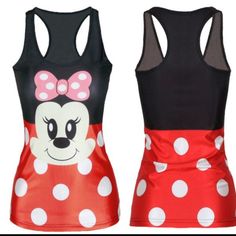 Minnie Mouse Racerback Tank Top One Size Fits Most Fitted Black Cartoon Print Tops, Fitted Black Top With Cartoon Print, Playful Fitted Black Tops, Playful Black Fitted Tops, Black Casual Minnie Mouse Top, Casual Black Minnie Mouse Top, Knitting Summer, Mickey Mouse Print, Tank Top For Women