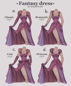 four different types of dresses for women with long sleeves and high slits on them