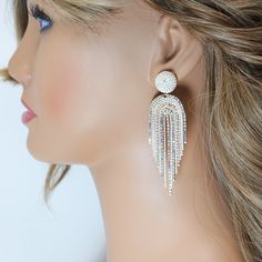 These Beautiful Romantic LONG Chandelier tassel Drop CRYSTAL BRIDAL EARRINGS are crafted with the finest quality of Swarovski Crystals, known for their exceptional brilliance and sparkle. These earrings are designed to add a touch of elegance and glamour to any bridal look, and the intricate design and radiant shine make them truly special. Even we had a hard time taking pictures because of their shine 😄 so we want to shine our brides on their special days. We understand the importance of a com Diamond Earrings Long, Bridal Earrings Statement, Bridal Statement Earrings, Long Chandelier, Crystal Bridal Earrings, Jewelry Bridal, Earrings Crystal, Earrings Long, Diamond Drops