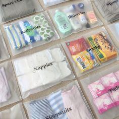 many different types of diapers in plastic bags