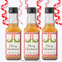 Jolly Christmas Elf Legs Mini Liquor Bottle Labels Mini Alcohol Bottles, Elf Legs, Label Christmas, Striped Tights