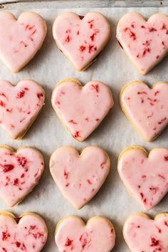 strawberry shortbread cookies in the shape of hearts