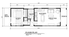 the floor plan for a small house with two bedroom and living area, including an attached kitchen