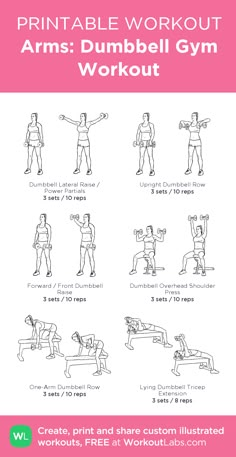 Arms: Dumbbell Gym Workout: my visual workout created at WorkoutLabs.com • Click through to customize and download as a FREE PDF! #customworkout Arm Dumbbell Workout, Arms Dumbbell Workout, Beachbody Workout, Dumbbell Arm Workout, Workout Hiit, Arm Workout Women