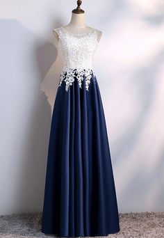 Navy Blue Satin with White Lace Top Floor