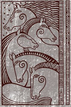 two horses are depicted in an art nouveau style