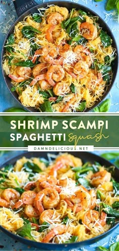 SHRIMP SCAMPI SPAGHETTI SQUASH Shrimp Scampi Easy, Shrimp Scampi Spaghetti, Spaghetti Squash Shrimp, Scampi Shrimp, Healthy Squash Recipes, Spaghetti Squash Recipes Healthy, Spaghetti Squash Recipes Easy, Shrimp Scampi Pasta, Shrimp Spaghetti